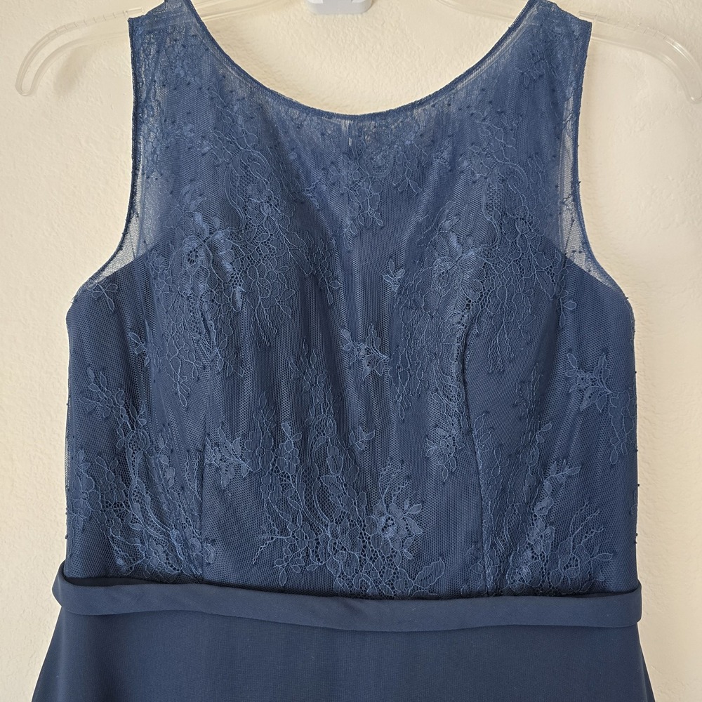 Azazie Navy Floral Lace Dress Women's Sz 10 Whimsy Fairy Bridal‎ Party Sheer Y2k - Picture 3 of 13